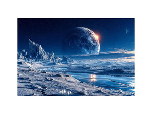 Frozen alien tundra under distant moons