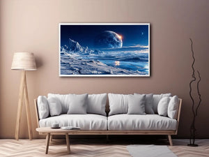 Frozen alien tundra under distant moons