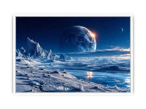 Frozen alien tundra under distant moons