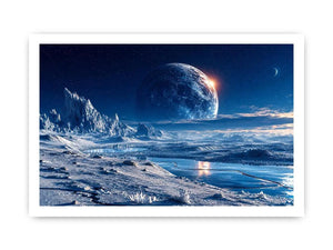 Frozen alien tundra under distant moons
