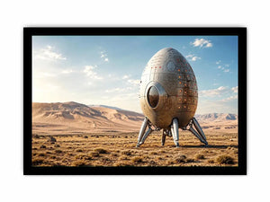 Futuristic spacecraft on desert plains