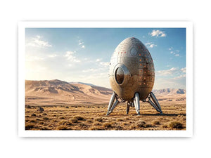 Futuristic spacecraft on desert plains