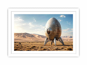 Futuristic spacecraft on desert plains