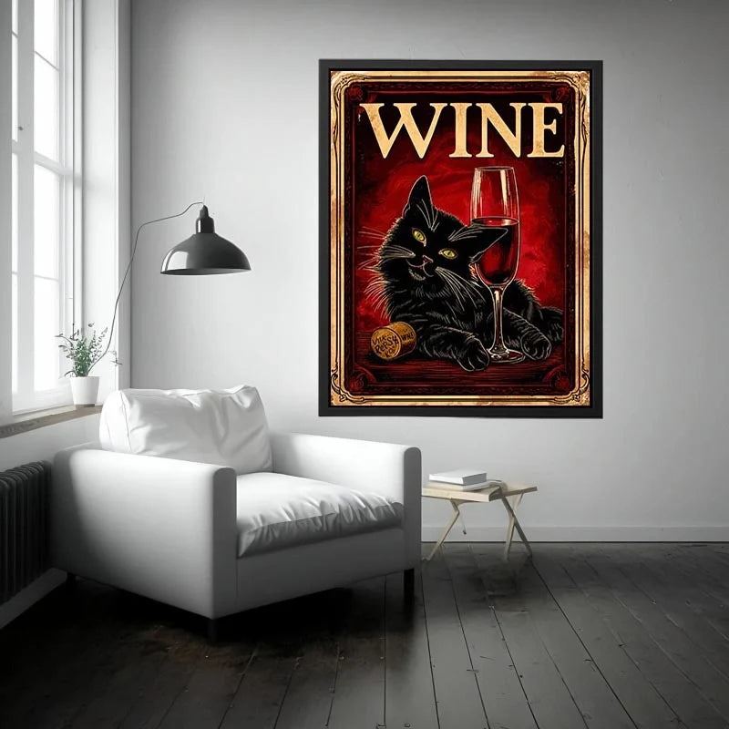 Wine and cat in retro style