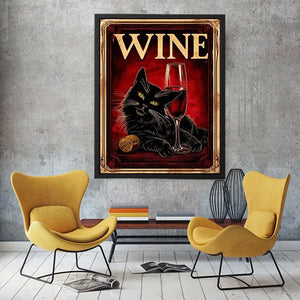 Wine and cat in retro style
