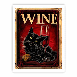Wine and cat in retro style