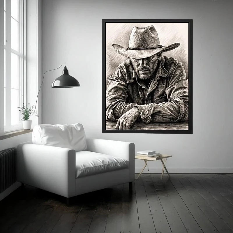 Rugged cowboy in contemplative pose