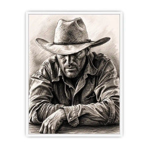 Rugged cowboy in contemplative pose