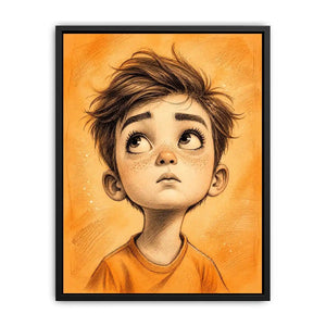 Thoughtful gaze in warm orange tones