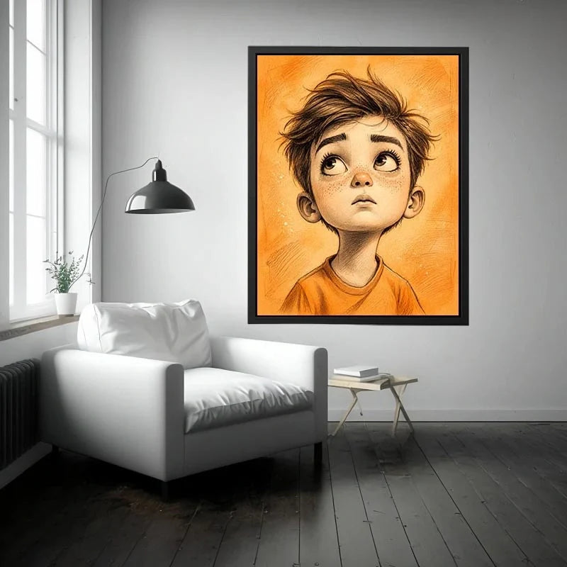 Thoughtful gaze in warm orange tones