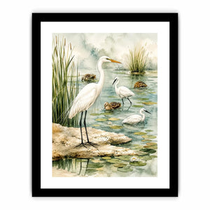 Peaceful wetland with graceful egret