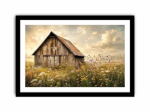 Rustic barn in a golden meadow