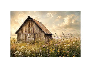 Rustic barn in a golden meadow