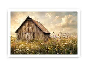 Rustic barn in a golden meadow
