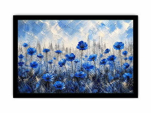 Blue flowers in textured meadow