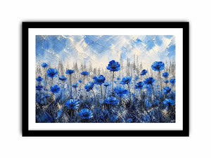 Blue flowers in textured meadow