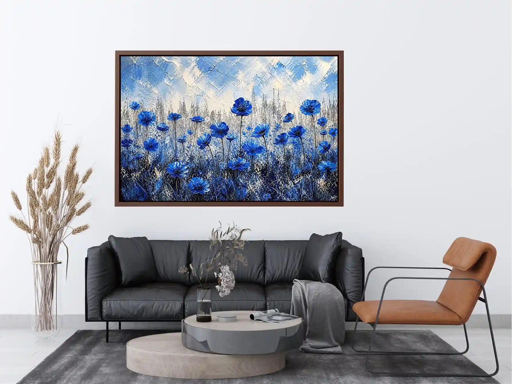 Blue flowers in textured meadow