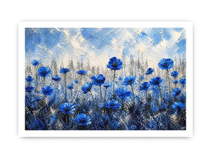 Blue flowers in textured meadow