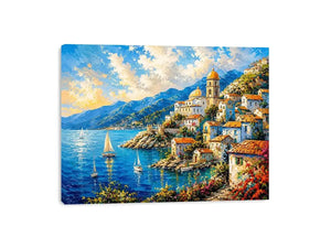 Coastal village under a vivid sky