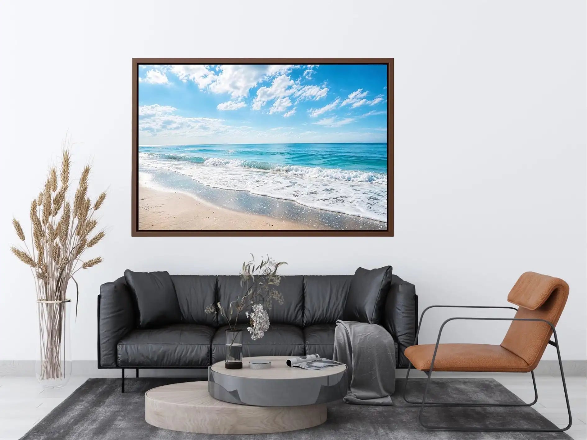 Tranquil coastal beach under blue skies