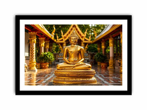 Golden Buddha in ornate temple setting