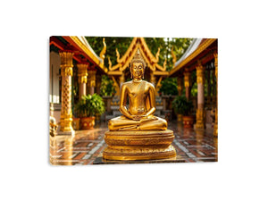 Golden Buddha in ornate temple setting