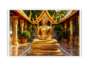 Golden Buddha in ornate temple setting