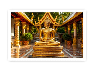 Golden Buddha in ornate temple setting