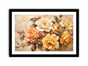 Romantic vintage rose bouquet in oil