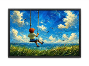 Child on swing overlooking the sea