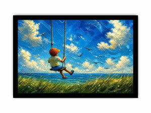Child on swing overlooking the sea