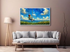 Child on swing overlooking the sea