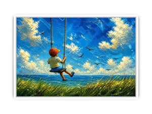 Child on swing overlooking the sea