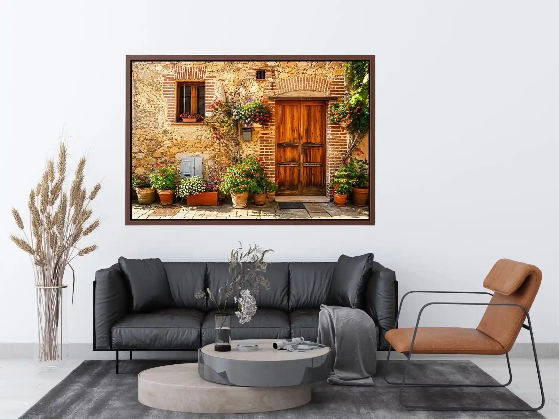 Rustic European cottage with blooming flowers