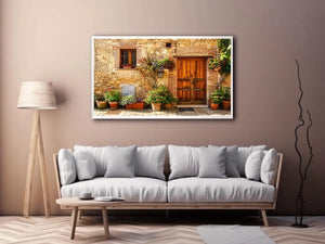 Rustic European cottage with blooming flowers
