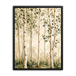 Misty birch grove in soft watercolor