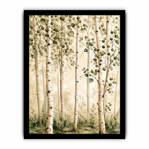 Misty birch grove in soft watercolor