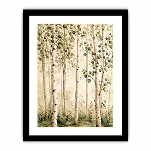 Misty birch grove in soft watercolor