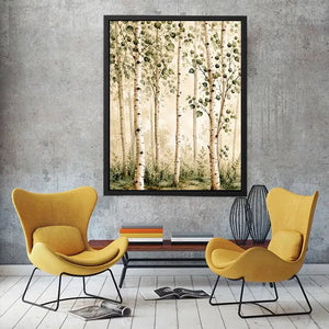 Misty birch grove in soft watercolor