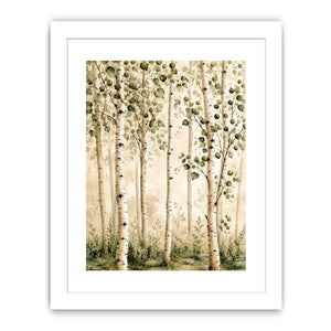 Misty birch grove in soft watercolor