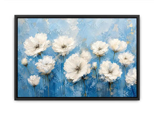 Elegant floral blooms on blue canvas