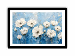Elegant floral blooms on blue canvas