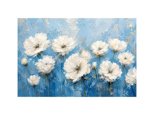Elegant floral blooms on blue canvas