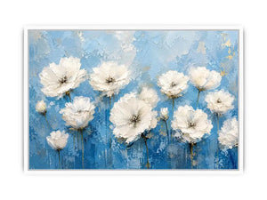 Elegant floral blooms on blue canvas