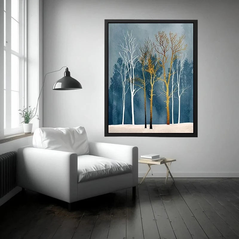 Winter forest in gold and white