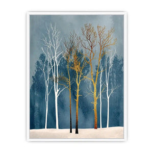 Winter forest in gold and white