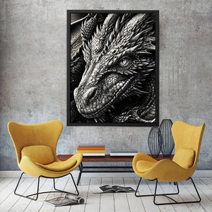 Fierce dragon in monochrome detail