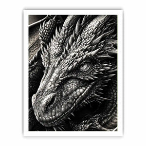Fierce dragon in monochrome detail