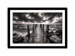 Stormy pier at sea