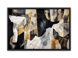Abstract collage with textured gold accents